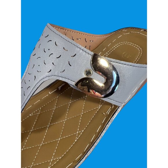 Womens Size 41/10 Light Blue Perforated PU Leather Slip-On Sandals - Picture 11 of 12